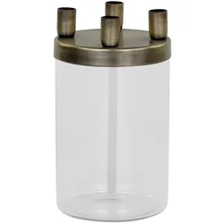 Chic Antique Kerzenständer mit Glas mit 4 Haltern, Messinglook, H16/D9,5 cm für Spitzkerzen