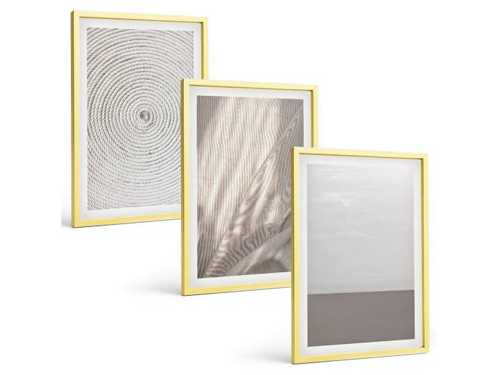 BILDER SET 3er Set - 40x60 cm Goldrahmen - Natürliche Boho-Texturen