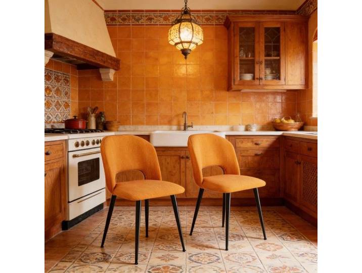 Chleby Chaise de salle à manger en tissu respirant Lot de 2 chaises orange pieds métalliques noirs Design moderne pour cuisine
