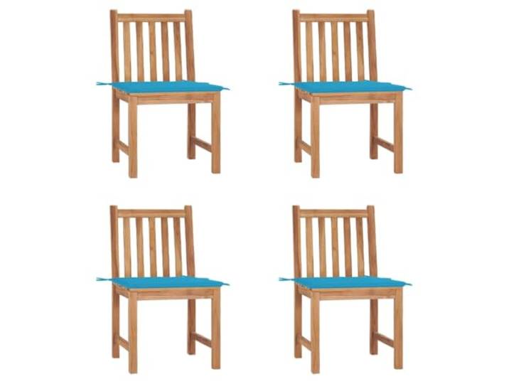 KUTYWEXFM 4er Set Gartenstühle Massivholz Teak mit Sitzkissen Robuste Sitzgruppe mit bequemen blauen Auflagen, ideal zum Speisen und Verweilen auf Terrasse und Balkon.