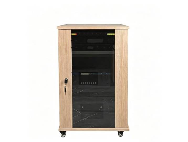 Medienschrank, Hölzerner Kühlventilator-Ständer mit Kabelmanagement Theater Massivholzpaneele, Modularer Audio-Rack, Stabile Struktur, Wohnzimmeraufbewahrung, Aufnahmestudio