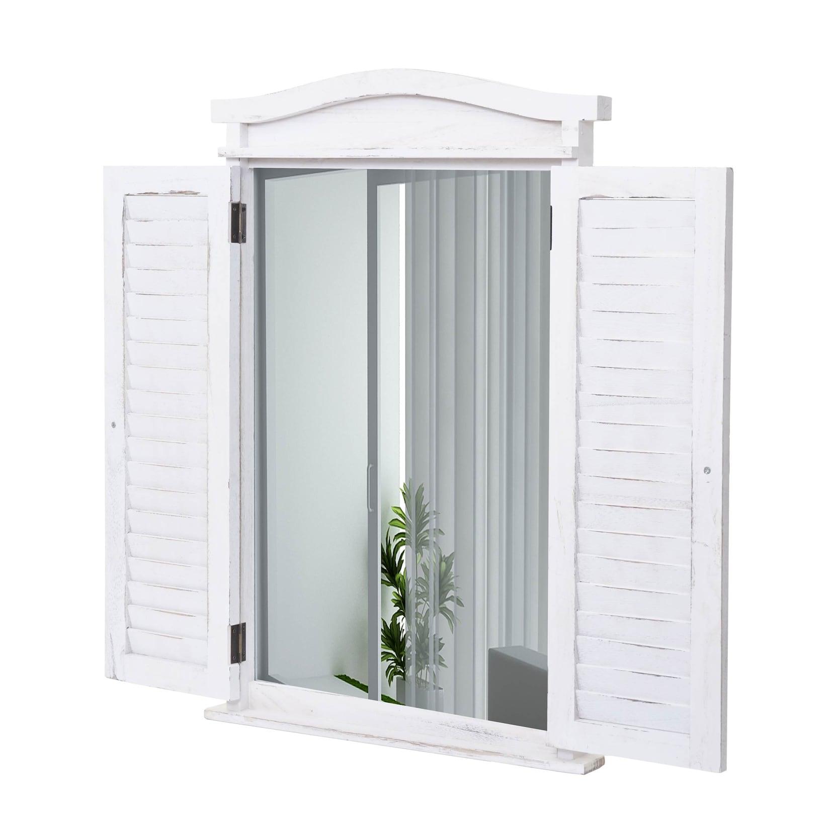 Wandspiegel Badspiegel Badezimmer Spiegelfenster mit Fensterläden, 71x46x5cm ~ shabby weiß