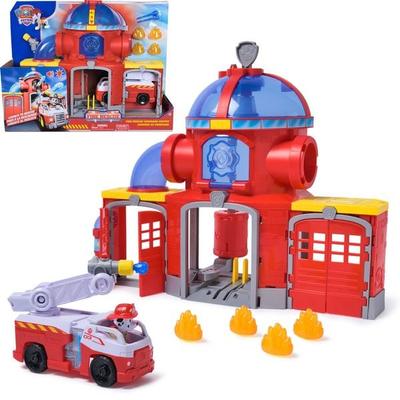 PAW Patrol Fire Rescue - Feuerwehr-Station Spielset mit Geschoss-Abwurf, Licht- und Soundeffekten, inkl. Marshall Hundefigur und Feuerwehr-Fahrzeug