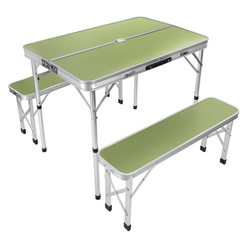 Enero FOLDABLE CAMPING TABLE 90x60x70CM AND 2 BENCHES 87x23x39CM GREEN (37421423)