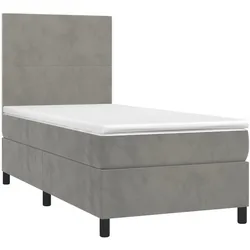 Décoshop26 - LED-Bettgestell mit Lattenrost Kopfteil und 90x200cm Matratze in hellgrauem Samtstoff TDL0208460