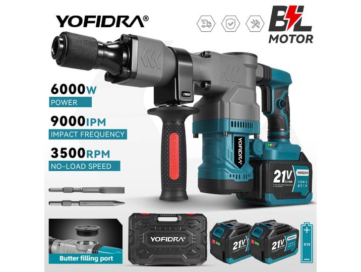 Marteau électrique sans fil YOFIDRA 6000W, professionnel, robuste, outil de perçage sans fil pour batterie Makita 21V