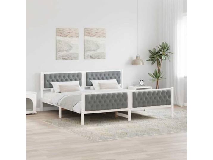 YUOTYRKTEJRSG Massives Kiefernholz gepolstertes Bett 200 x 200 cm Weiß Bettrahmen Hellgrau 200x200 cm Massives Kiefernholz Bettgestell mit Polster Kopfteil Lattenrost Stabiles Holz Bett Kaiserbett