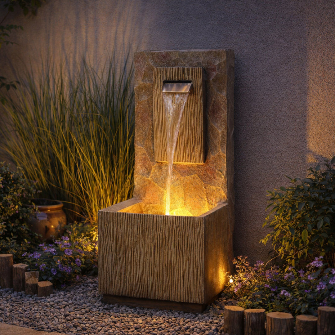 Teamson Home 81 cm Spa-Style Outdoor Waterfall Fountain Led Lighting, Brown Brown 81.03cm H X 13.78cm W X 12.2cm D