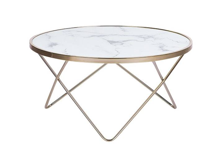 COUCHTISCH Marmor Optik weiß/gold 80 cm Meridian
