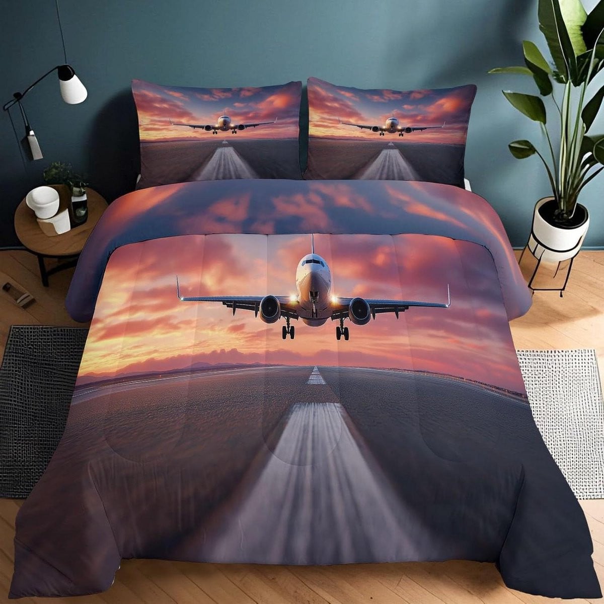 Blauw bedbedrukt dekbed met kussensloop en omkeerbaar design, 140 x 200 cm