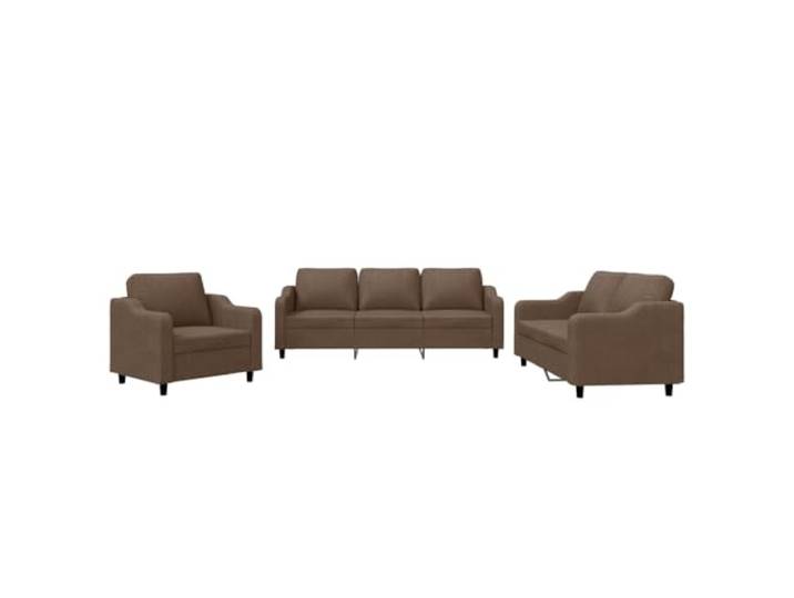 KUTYWEXFM 3-TLG Sofagarnitur mit Kissen Braun Stoff Couch Set Wohnzimmer Bequeme Polstergarnitur fuer Wohnzimmer und Lounge: Enthalt Sessel, 2-Sitzer und 3-Sitzer Couch inklusive 6 weichen Kissen.
