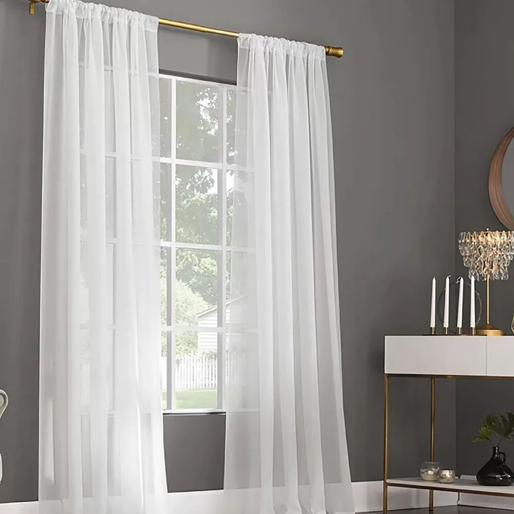 INF Weiße, transparente Voile-Gardinen mit Stangentasche für Wohn- und Schlafzimmer L