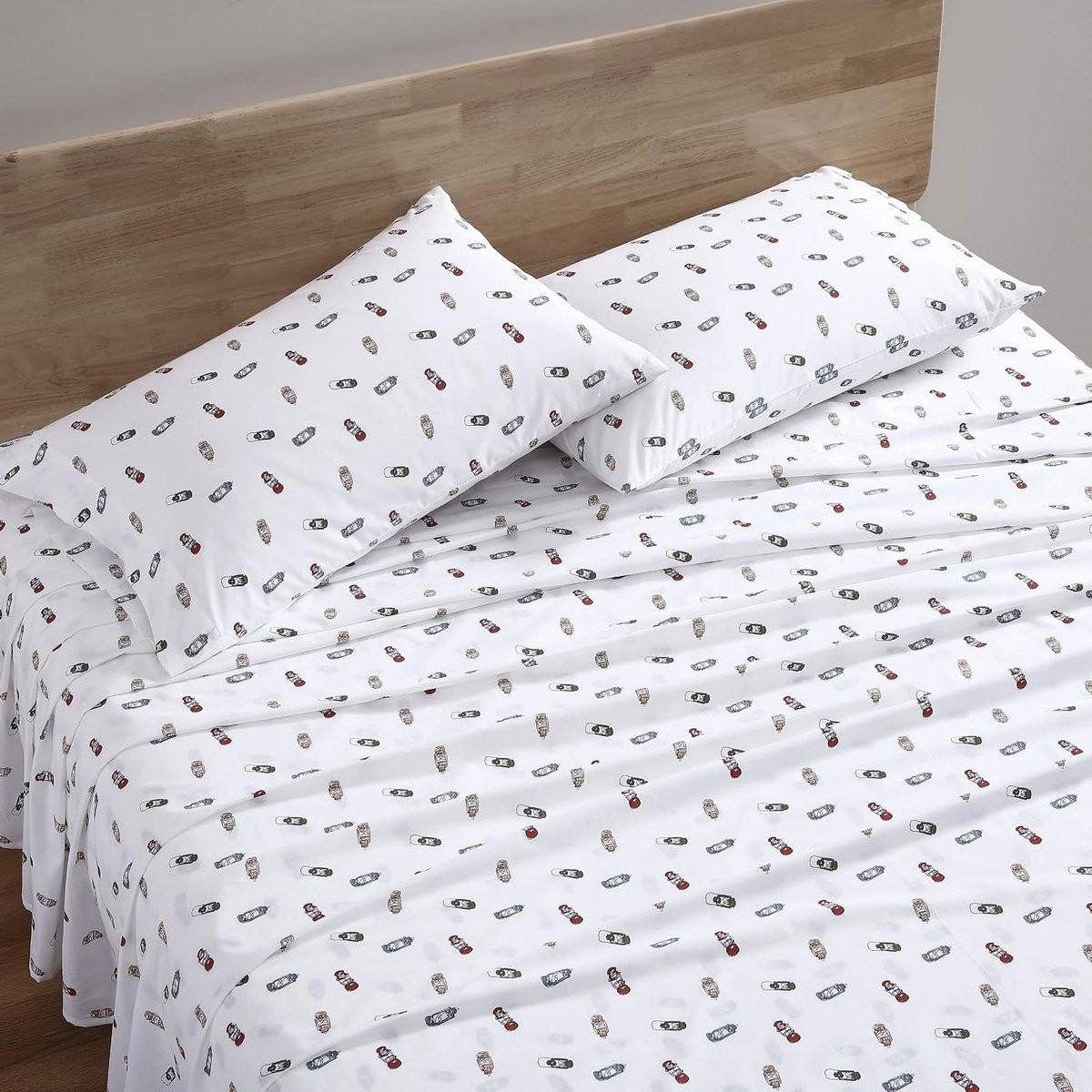 Wit met print katoenen lakenset van percal voor queensize bedden