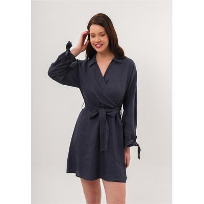 Jerseykleid FRESHLIONS "Joana", Damen, Gr. M, EURO-Größen, blau, 100% Leinen, normal, ohne Ausschnitt, Kleider Jerseykleid, in Wickeloptik