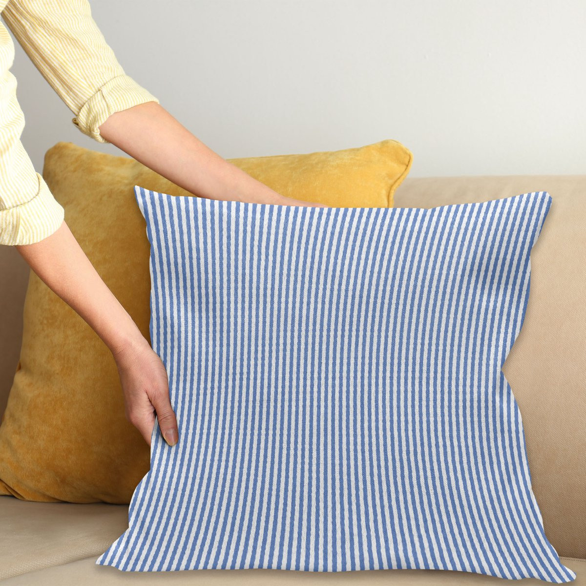 ABAKUHAUS Sierkussenhoes Gestreept Nautisch Sailor Stijl Blauw en Wit, 45 x 45 cm