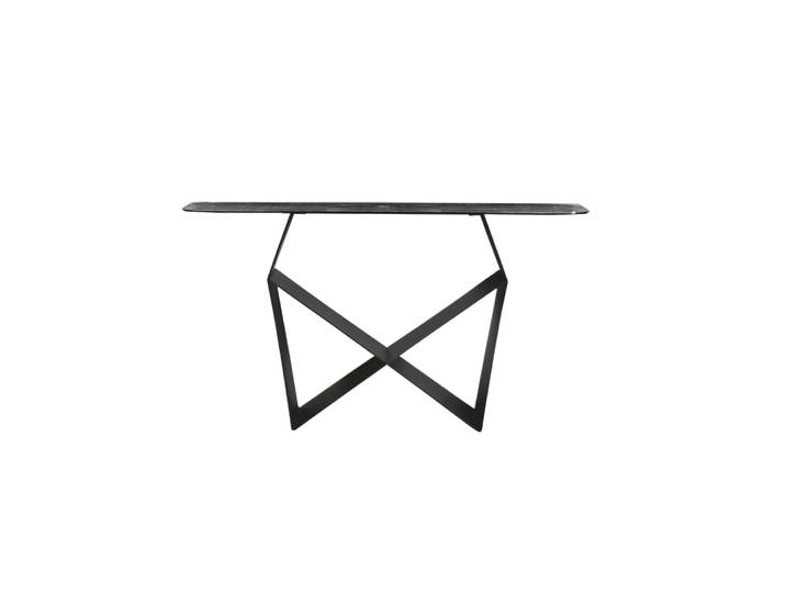 Console noire avec plateau en verre martelé 140 x 40 cm, hauteur 76 cm