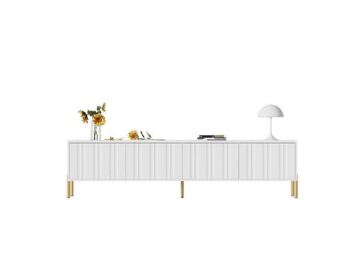 Odikalo TV-Schrank TV-Schublade goldene Tischbeine, gerilltes Türdesign 190x38x48cm