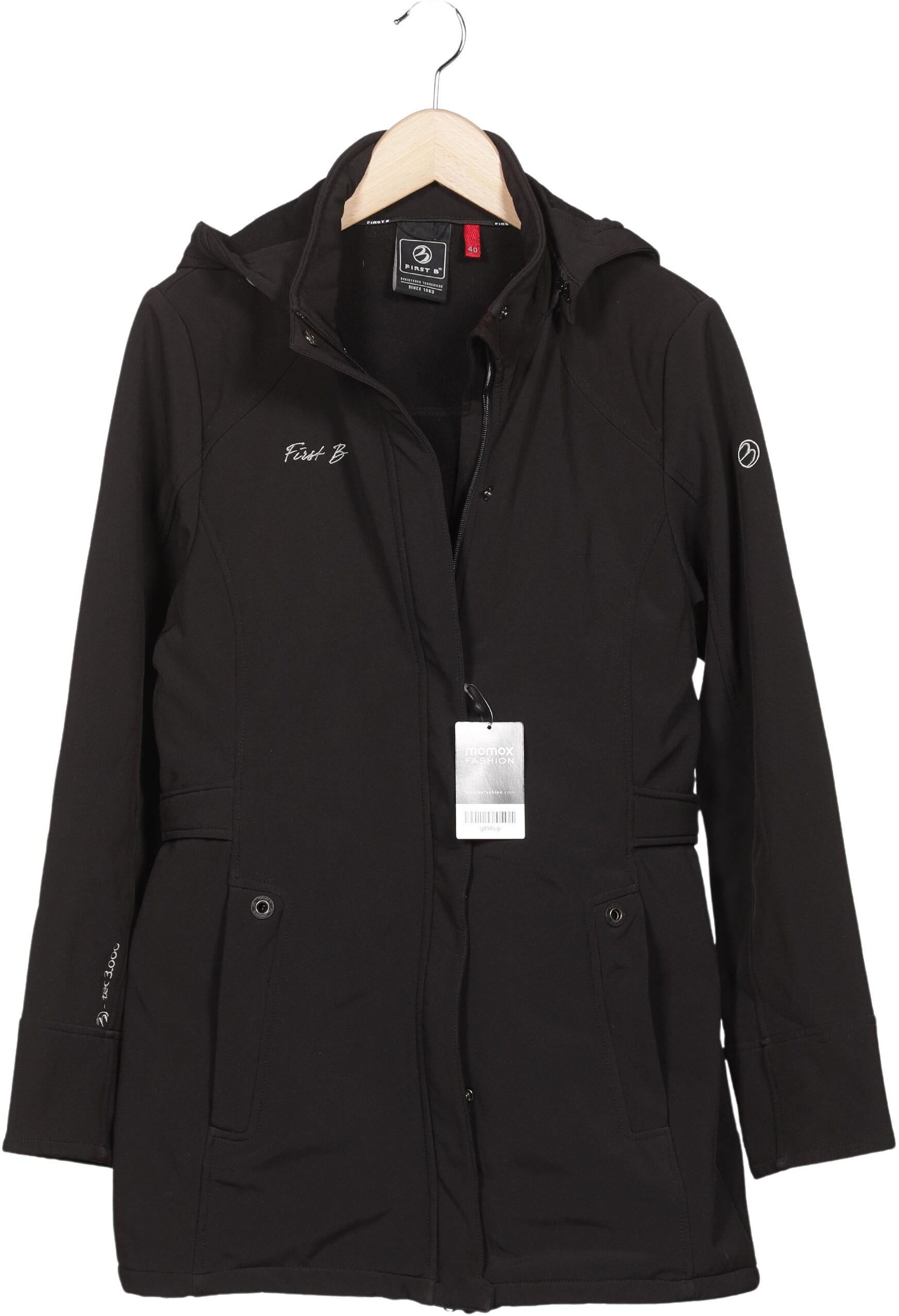 First B Damen Mantel, Schwarz, Gr. EU 40, Synthetik / Elasthan - Second Hand