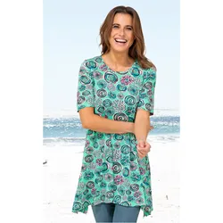 Viskose-Mix-Shirt in Druck mint in Größe 44/46 von DW-Shop, Mint, 44/46