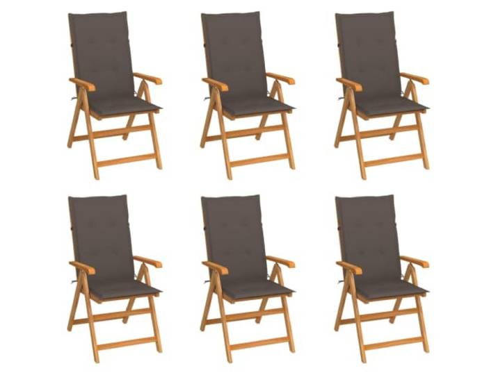 ZQQLVOO Klappstühle 6er-Set mit taupefarbenen Kissen aus massivem Teakholz 7-fach verstellbare Rückenlehne, klappbar, platzsparend, 110 kg Belastbarkeit, glatt geschliffene Oberfläche