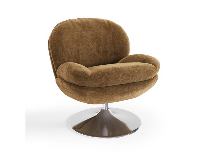 Fauteuil pivotant en velours bouclé caramel