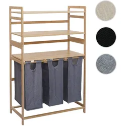 Bambus Wäschesammler HWC-P78, Wäschesortierer Wäschekorb Regal Wäscheorganizer, 3 Ablagen MVG 125x80x40cm 135L ~ grau