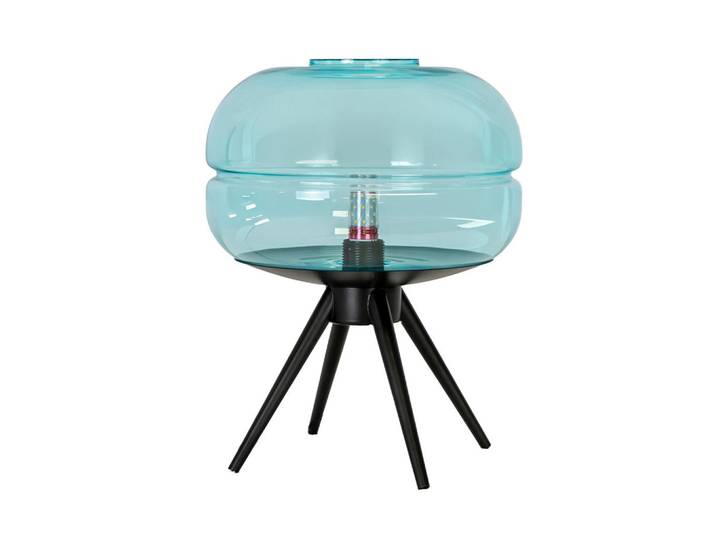 Angel Cerda Tischleuchte blaues Glas - schwarzer Edelstahl, E27, 35 cm, Blau, Schwarz, Glas, Metall, Mode, Freiform, 29x35x29 cm, Lampen & Leuchten, Innenbeleuchtung, Tischlampen