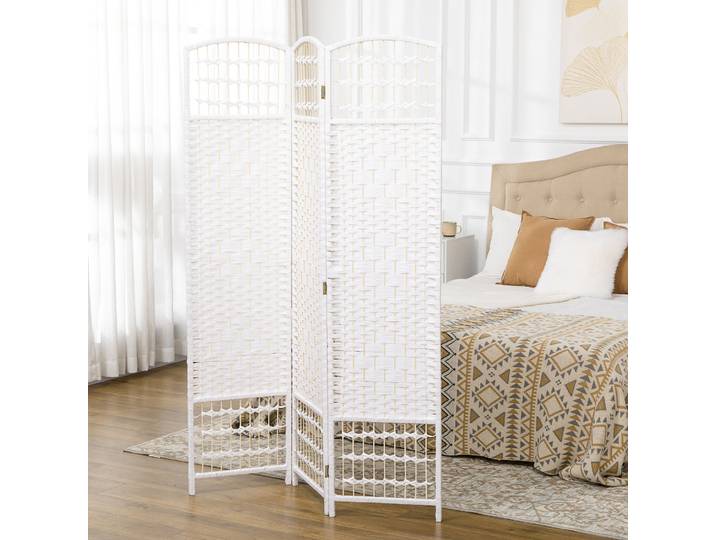 HOMCOM Paravent Bois 3 Panneaux 120x170cm Blanc Pliable