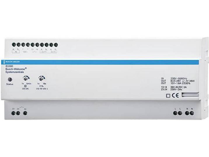 Busch-Jaeger 83300. type de fixation : montage sur rail DIN\, type de protection (code IP) : IP20\, Couleur du produit : Blanc. Source d'énergie : AC\, puissance : 42 W\, fréquence d'entrée : 50/60. largeur : 216 mm\, profondeur : 65 mm\, hauteur : 90 mm (2CKA008300A0046)
