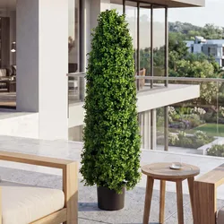 Künstlicher Buchsbaum HWC-Q89, Buchs Buxus im Topf Dekobaum Kunstpflanze Kegel naturgetreu immergrün Outdoor 120x35x35cm