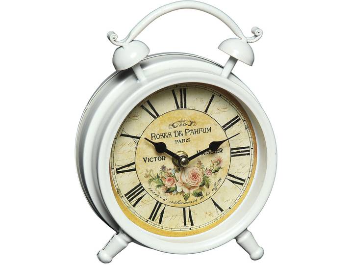 Tischuhr AMBIENTE HAUS Tischuhr aus Metall - Rosen 16cm , weiss (weiß), Tischuhren, Tischuhr