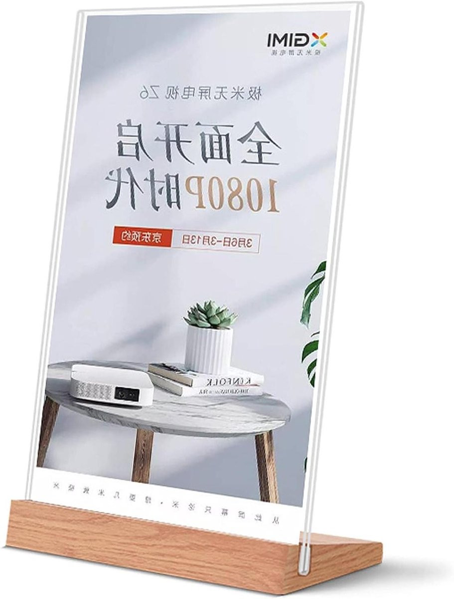 Tekenhouder Menu Display met Houten Basis - Transparante Acryl Posterhouder - A4 A5 A6