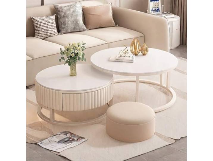 HRXQ Couchtisch Rund 2er Set 50cm+70cm Runder Couchtisch Weiß Nested Beistelltisch Kaffeetisch Sofatisch Für Wohnzimmer, Balkon Und Büro