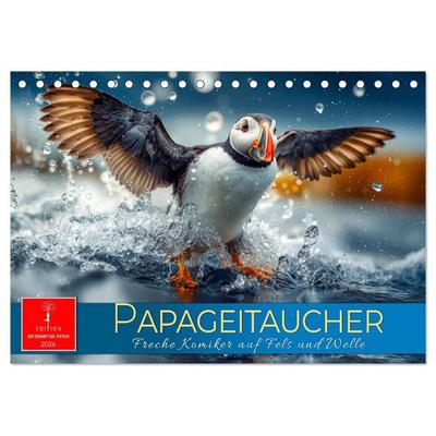Papageitaucher - Freche Komiker auf Fels und Welle (Tischkalender 2026 DIN A5 quer), CALVENDO Monatskalender