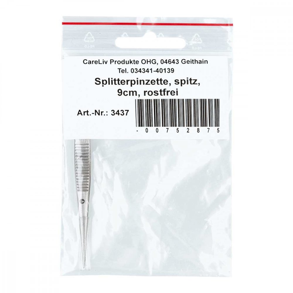 Careliv Produkte OHG Pinzette Splitter spitz rostfrei 9 cm 00752875