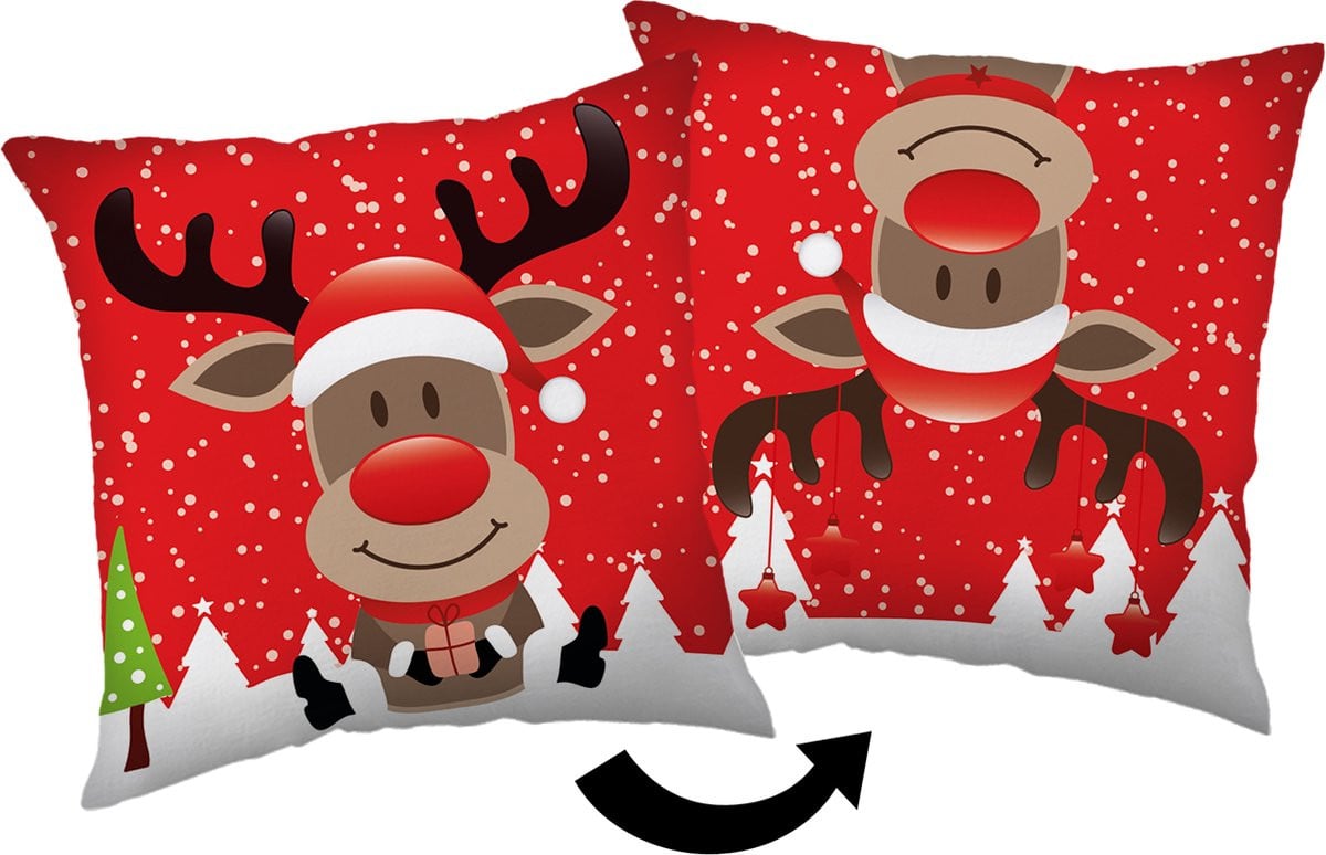 Kerst Sierkussen Rudolf HoHoHo - 40 x 40 cm - Polyester
