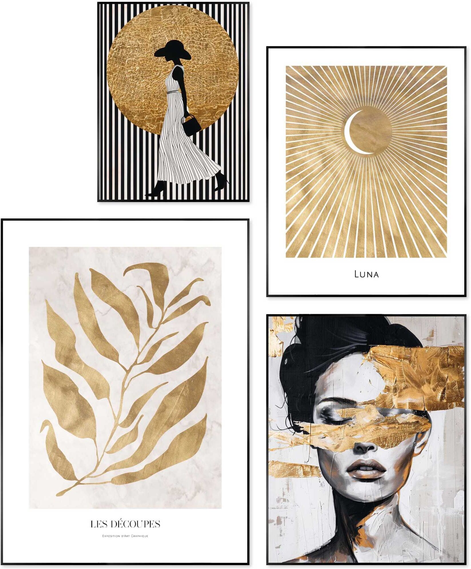 Reinders! Bild mit Rahmen REINDERS "Details zu Gold", gold (farbe bild(er): gold), B:50cm H:70cm T:6,4cm, MDF, Bilder, Bild mit Rahmen, Wohnzimmer - Gold - MDF - Fashion - 50x70 cm farbe bild(er): gold B/H/T: 50cm x 70cm x 6,4cm, Fashion, 4 Stk.