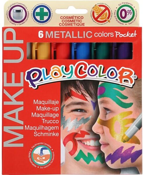 Playcolor Makeup Penne, Vandbaseret, 6 Metalfarver