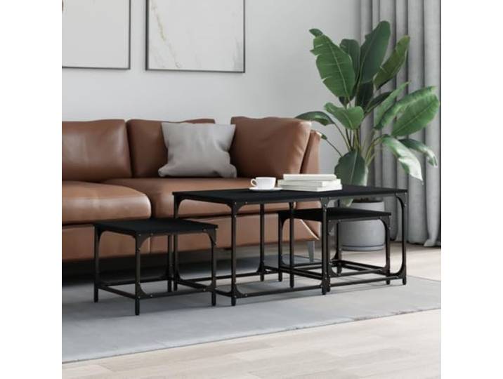 HEFZGDB Satztisch-Set 3 Stück Schwarz Holzwerkstoff Industrielles Design Couchtisch Beistelltisch Langlebig Stauraum