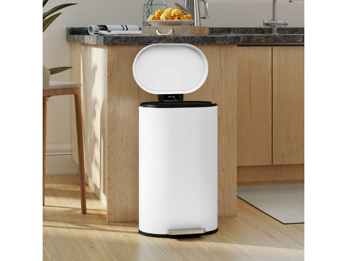 HOMCOM Poubelle Cuisine 30L Pédale Seau Amovible Blanc