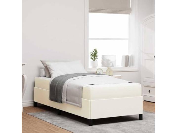 Holzwerkstoff atmungsaktivem Stoff modernes Design Creme 100 x 200 cm Bettrahmen mit Matratze Creme 100 x 200 cm Stoff Einzelbett inklusive Taschenfederkernmatratze Modernes Polsterbett mit