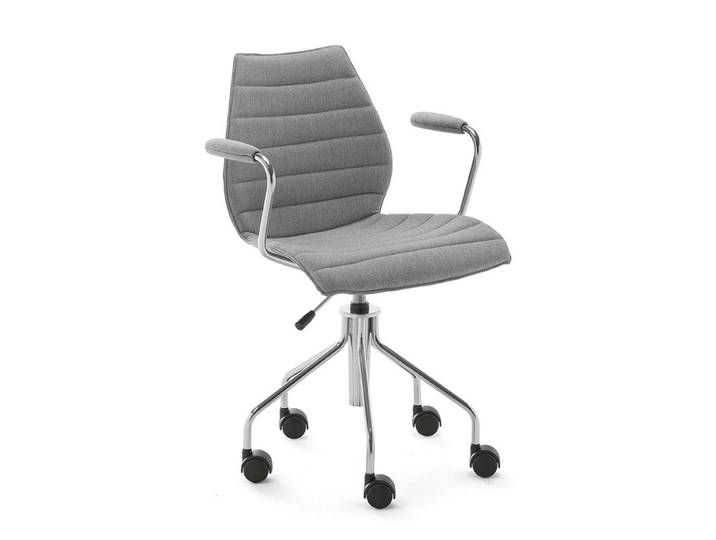 KARTELL chaise à roulettes avec accoudoirs MAUI SOFT NOMA (Gris - Tissu Noma / Structure en acier chromé)