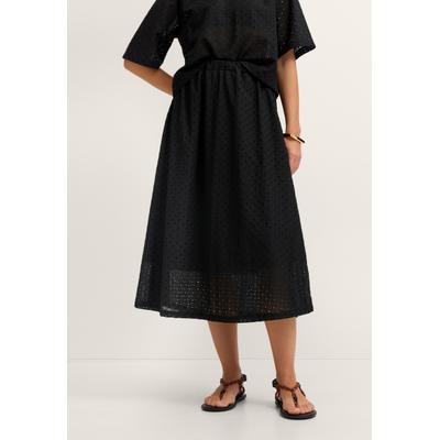Plisseerock BUGATTI, Damen, Gr. 42, schwarz (290, schwarz), 70% Baumwolle, 30% Polyester, Röcke, mit Lochmuster