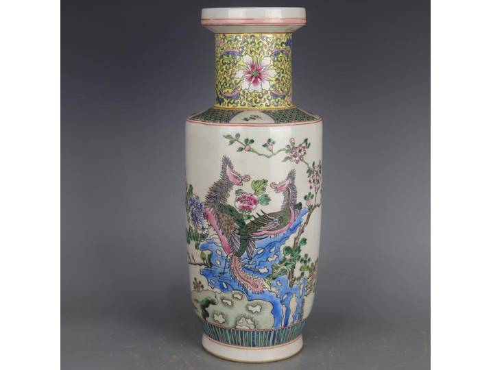 Qing Kangxi Pot de plante en porcelaine Vase fleur et oiseau motif bouteille peint à la main Antique porcelaine ameublement Vase