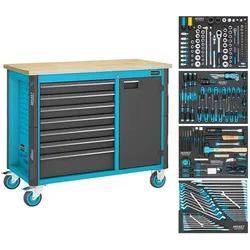 Hazet, Werkbank + Arbeitsbock, Werkbank ∙ fahrbar Assistent 179NW ∙ Sortiment 179NW-7/210 ∙ 210-teilig ∙ Schubladen, flach: ... (60 cm, 115 cm)
