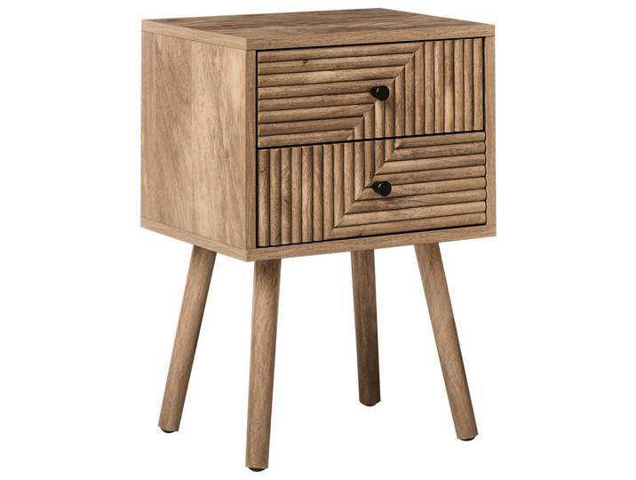 Beliani Nachttisch mit 2 Schubladen Hellbraun Ronge, Kiefer, 38x55x30 cm, Wohnzimmer, Wohnzimmertische, Beistelltische
