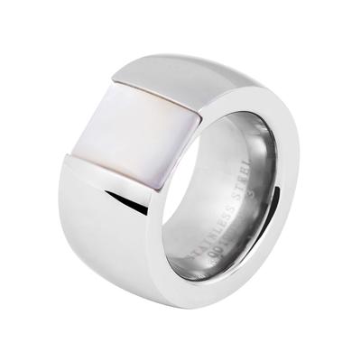 Fingerring AKZENT "aus Edelstahl mit Perlmutt" Gr. 60, silber (silberfarbig), Fingerringe, Damen, 60, Edelstahl, Fingerring