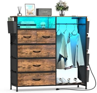 No Dresser for Bedroom with Clothes Rack Side Pockets