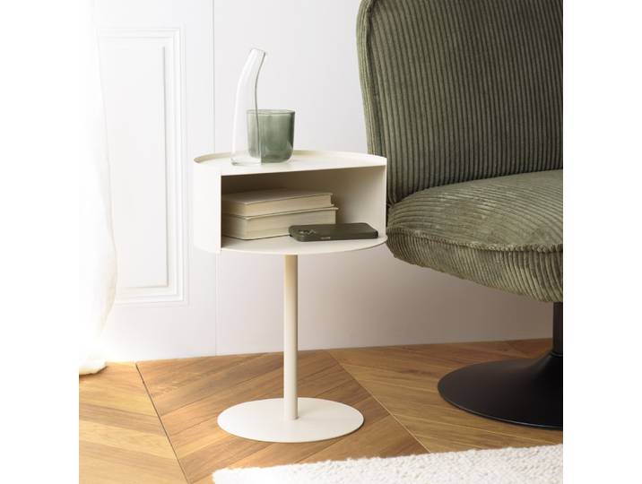 Agathe - Table D'Appoint Ronde En Acier Beige D35cm