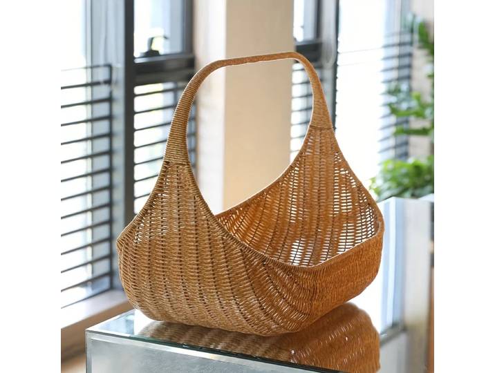 Panier à pain et plateau à fruits tissé à la main en rotin naturel, panier de style rustique pour servir du pain et des fruits